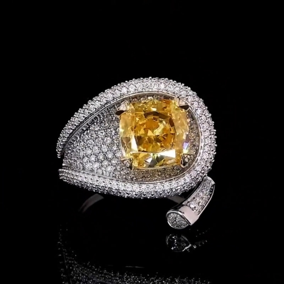 Pave and Canary Yellow Statement Ring 5ctw